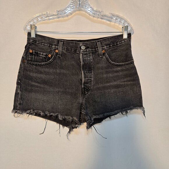 LEVI'S 501 Original Icon BOHO Black Hash Raw Hem Button Fly Jean Short Size W29 - Picture 4 of 16